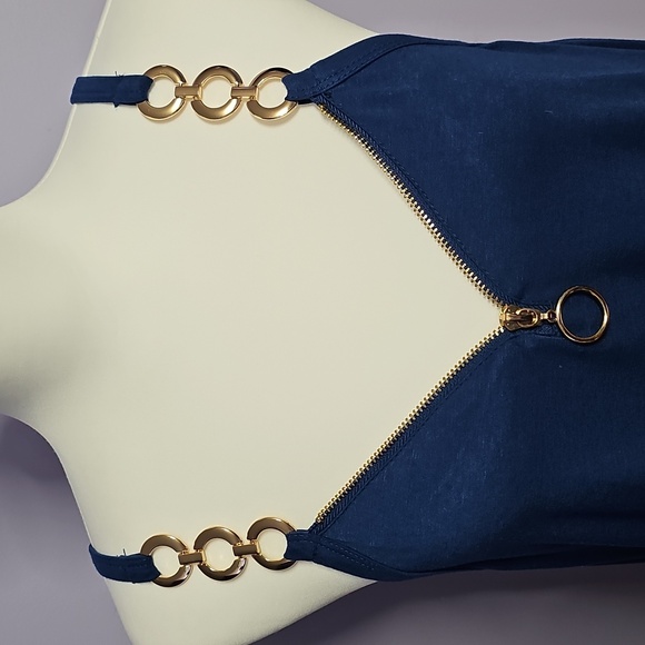 Blue‎ Sleeveless Dress with Gold Ring & Zipper Detail XL - Picture 3 of 6